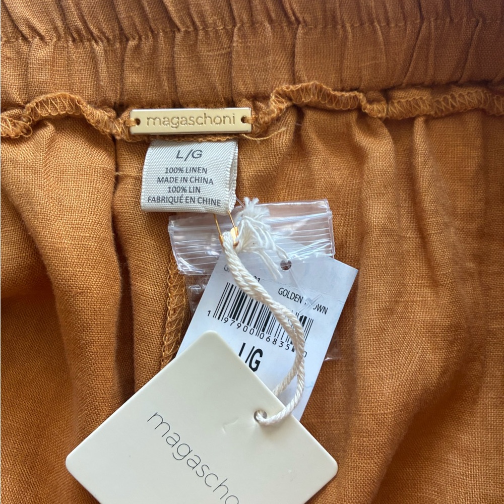 Gorgeous Magaschoni Linen Wide Leg Pants - High Waist, Pleated, Elastic Waist - Picture 5 of 7